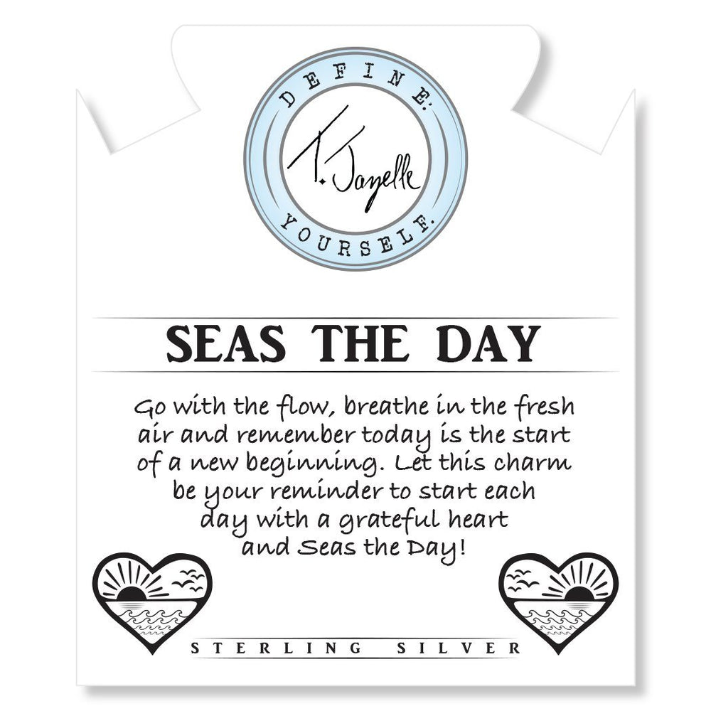 BRACELETS - Blue Quartzite Stone Bracelet With Seas The Day Sterling Silver Charm.