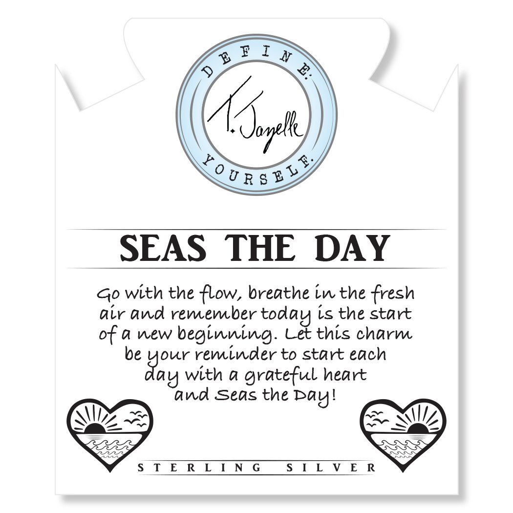 BRACELETS - Blue Quartzite Stone Bracelet With Seas The Day Sterling Silver Charm.