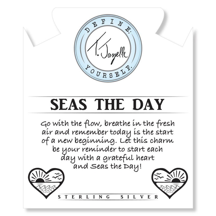 BRACELETS - Blue Quartzite Stone Bracelet With Seas The Day Sterling Silver Charm.