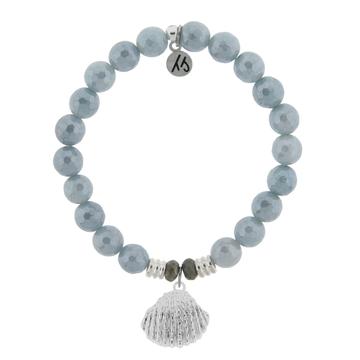 BRACELETS - Blue Quartzite Stone Bracelet With Seashell Sterling Silver Charm
