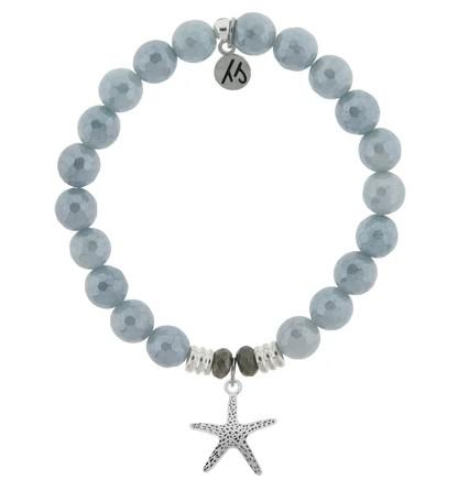 BRACELETS - Blue Quartzite Stone Bracelet With Starfish Sterling Silver Charm