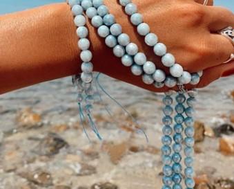 BRACELETS - Blue Quartzite Stone Bracelet With Starfish Sterling Silver Charm