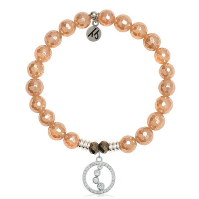 BRACELETS - Champagne Agate Stone Bracelet With One Step At A Time Sterling Silver Charm