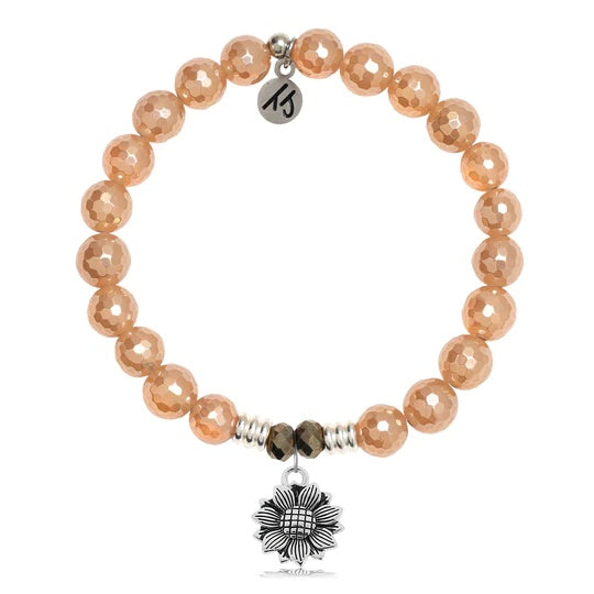 BRACELETS - Champagne Agate Stone Bracelet With Sunflower Sterling Silver Charm