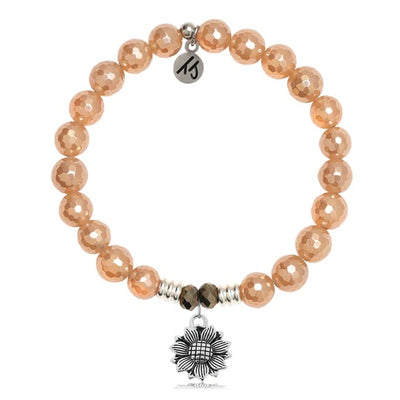 BRACELETS - Champagne Agate Stone Bracelet With Sunflower Sterling Silver Charm