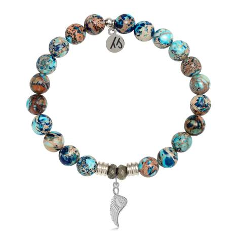 BRACELETS - Earth Jasper Stone Bracelet With Angel Blessings Sterling Silver Charm