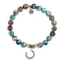 BRACELETS - Earth Jasper Stone Bracelet With Lucky Horseshoe Sterling Silver Charm