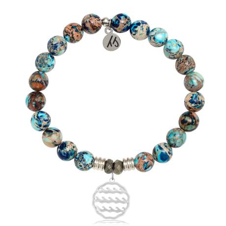 BRACELETS - Earth Jasper Stone Bracelet With Waves Of Life Sterling Silver Charm