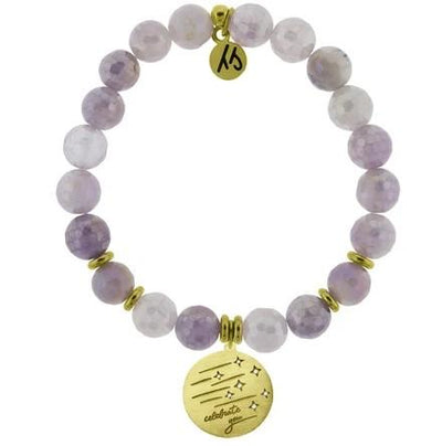 BRACELETS - Gold Collection - Mauve Jade Stone Bracelet With Birthday Wishes Gold Charm