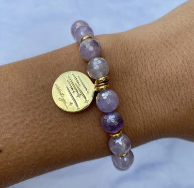 BRACELETS - Gold Collection - Mauve Jade Stone Bracelet With Birthday Wishes Gold Charm