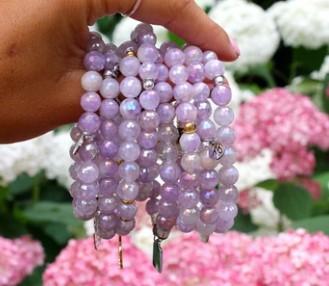 BRACELETS - Gold Collection - Mauve Jade Stone Bracelet With Your Year Gold Charm