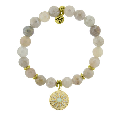 BRACELETS - Gold Collection - Moonstone Stone Bracelet With Be The Light Gold Charm