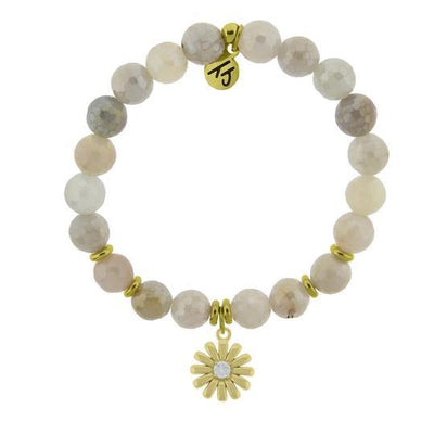 BRACELETS - Gold Collection - Moonstone Stone Bracelet With Daisy Gold Charm