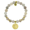 BRACELETS - Gold Collection - Moonstone Stone Bracelet With Paw Print Gold Charm
