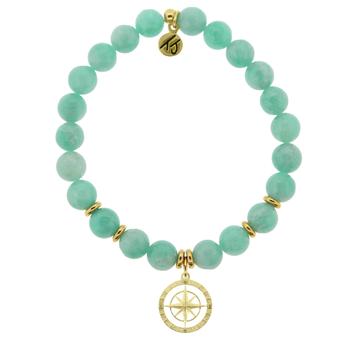 BRACELETS - Gold Collection - Peruvian Amazonite Stone Bracelet With Compass Rose Gold Charm