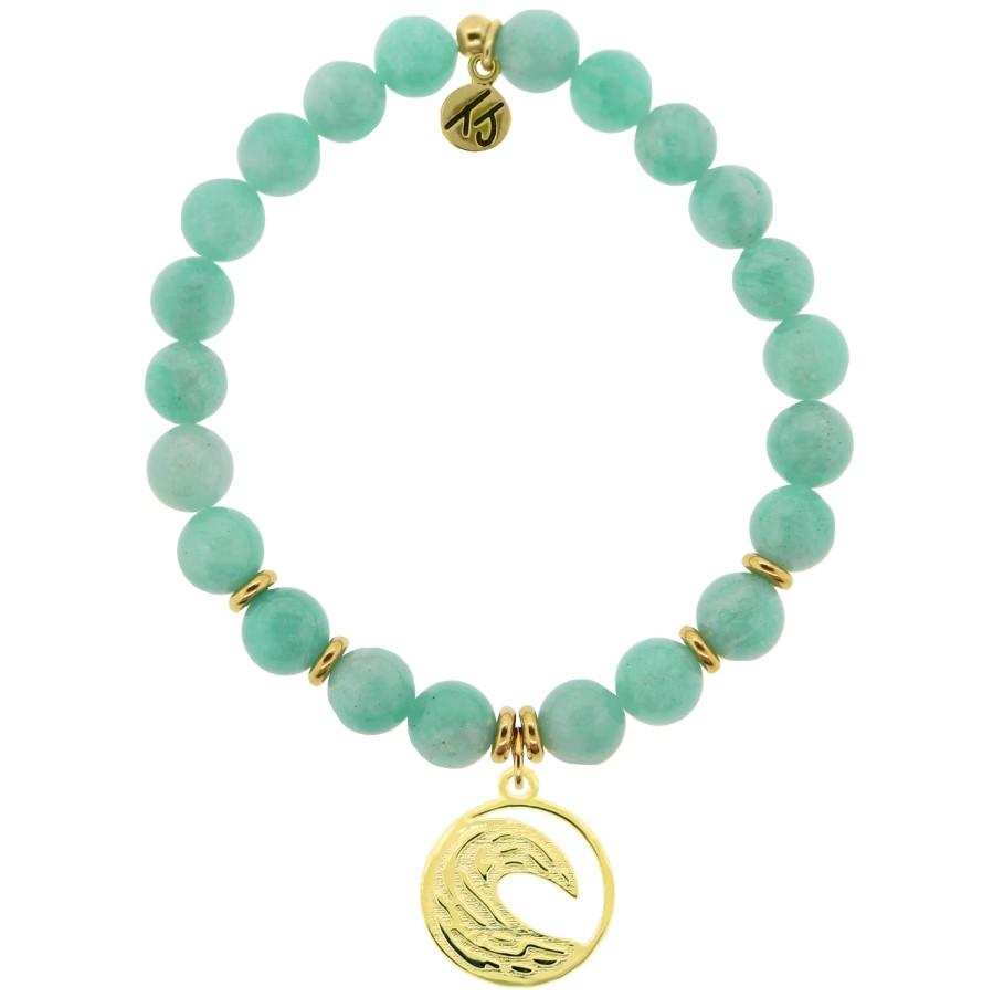 BRACELETS - Gold Collection - Peruvian Amazonite Stone Bracelet With Wave Gold Charm