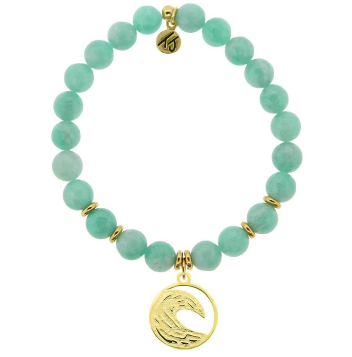 BRACELETS - Gold Collection - Peruvian Amazonite Stone Bracelet With Wave Gold Charm