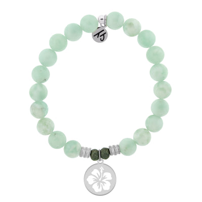 BRACELETS - Green Angelite Bracelet With Hibiscus Flower Sterling Silver Charm