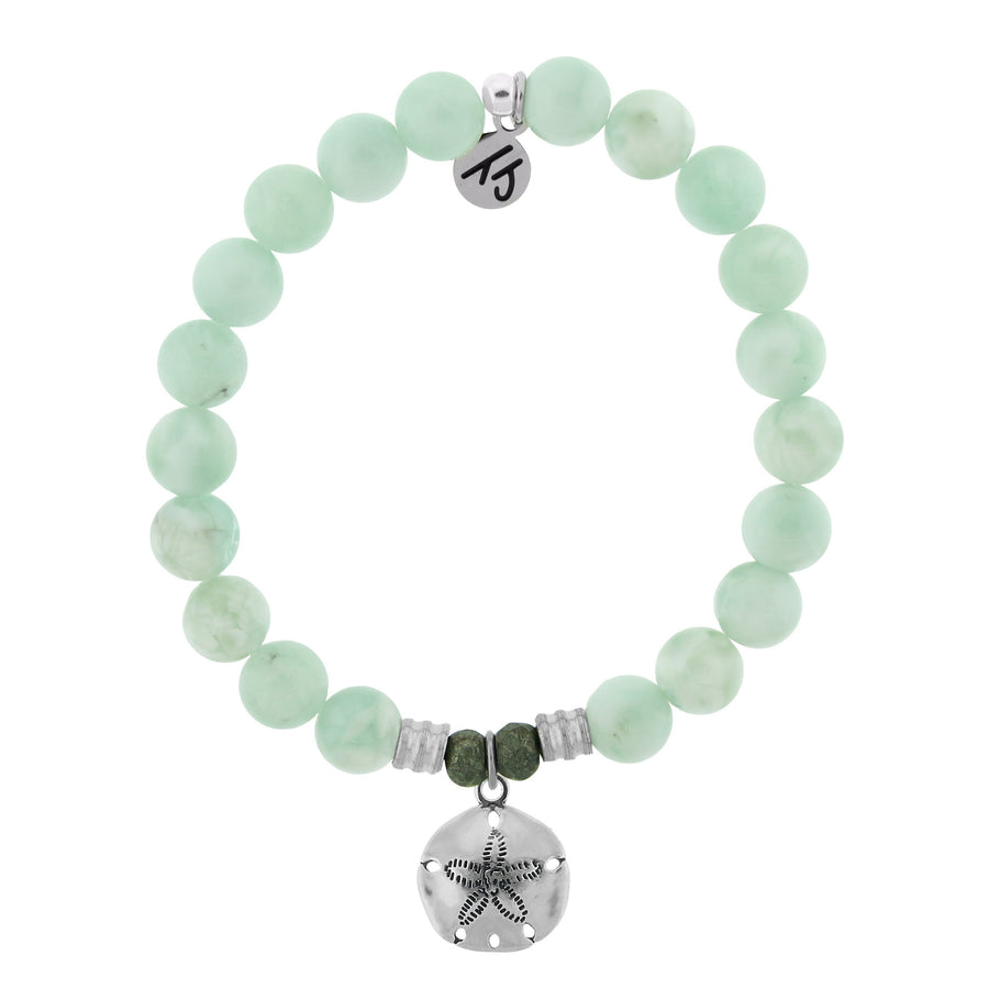 BRACELETS - Green Angelite Bracelet With Sand Dollar Sterling Silver Charm