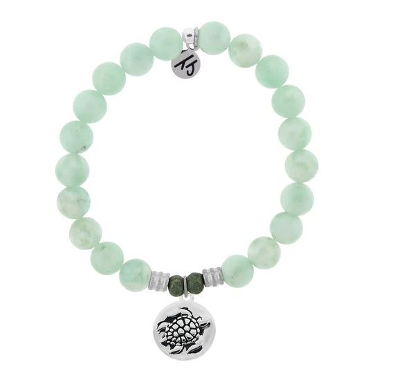 BRACELETS - Green Angelite Bracelet With Turtle Sterling Silver Charm