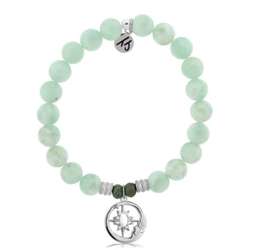 BRACELETS - Green Angelite Stone Bracelet With Moonlight Sterling Silver Charm
