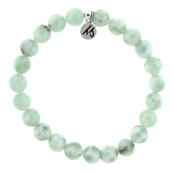 Green Angelite Gemstone Bracelet with Lucky Dice Sterling Silver Charm