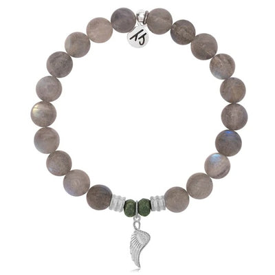 BRACELETS - Labradorite Stone Bracelet With Angel Blessings Sterling Silver Charm