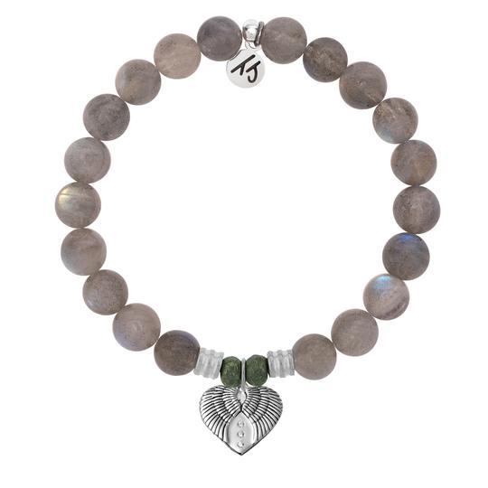 BRACELETS - Labradorite Stone Bracelet With Heart Of Angels Sterling Silver Charm