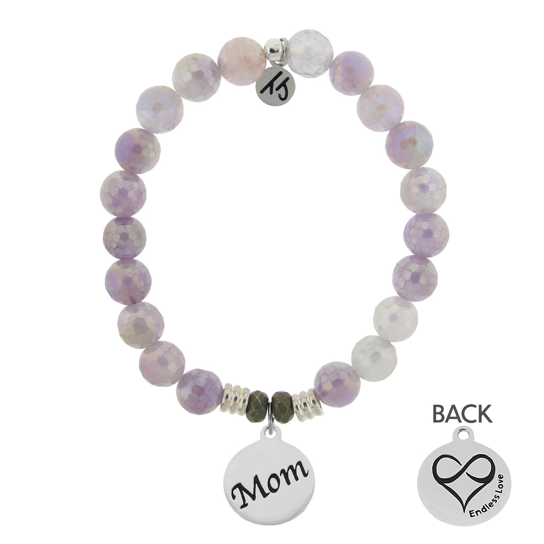BRACELETS - Mauve Jade Stone Bracelet With Mom Endless Love Sterling Silver Charm