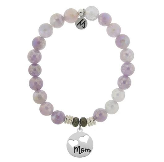 BRACELETS - Mauve Jade Stone Bracelet With Mom... Sterling Silver Charm