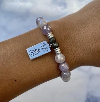 BRACELETS - Mauve Jade Stone Bracelet With New Beginnings Sterling Silver Charm