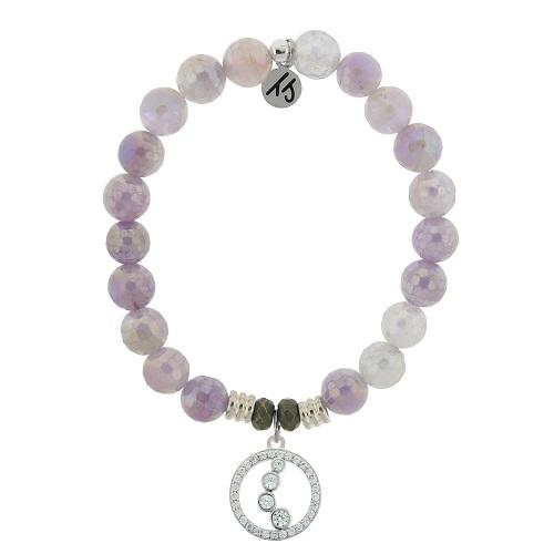 BRACELETS - Mauve Jade Stone Bracelet With One Step At A Time Sterling Silver Charm