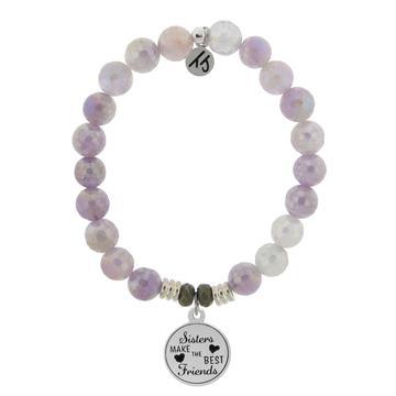 BRACELETS - Mauve Jade Stone Bracelet With Sister's Love Sterling Silver Charm