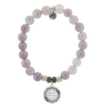 BRACELETS - Mauve Jade Stone Bracelet With Thank You Sterling Silver Charm