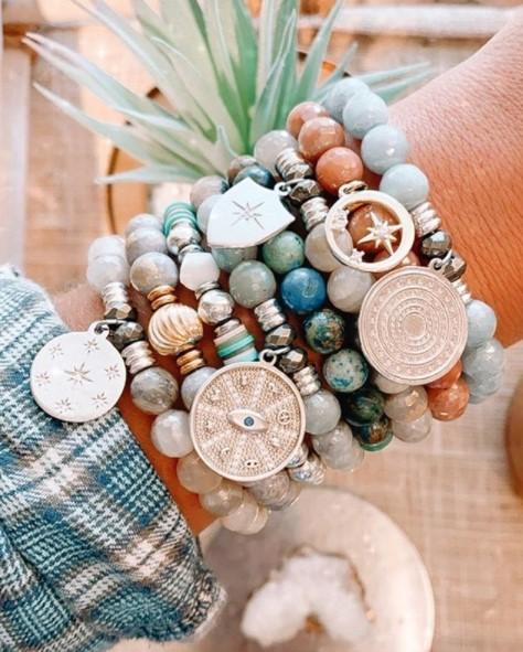 BRACELETS - Mauve Jade Stone Bracelet With What Is Meant To Be Sterling Silver Charm