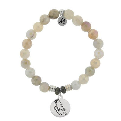 BRACELETS - Moonstone Bracelet With Cardinal Sterling Silver Charm