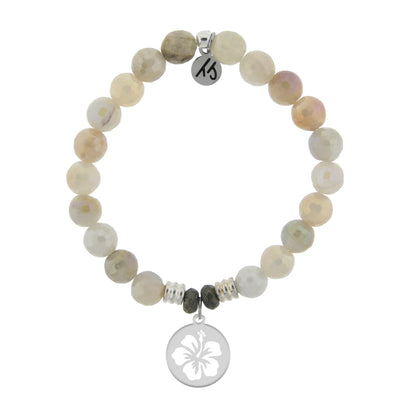 BRACELETS - Moonstone Bracelet With Hibiscus Flower Sterling Silver Charm