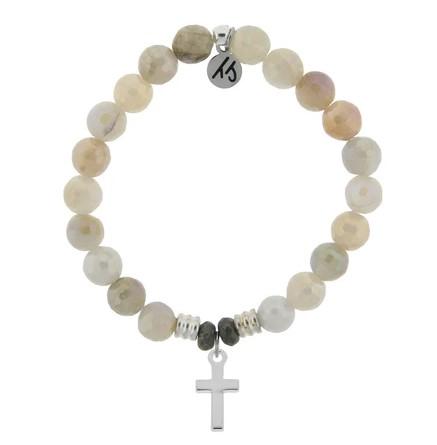 BRACELETS - Moonstone Bracelet With Sterling Silver Cross Charm