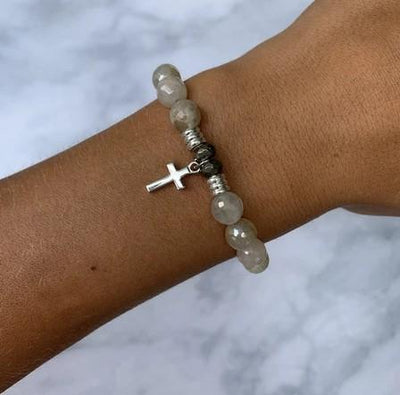 BRACELETS - Moonstone Bracelet With Sterling Silver Cross Charm