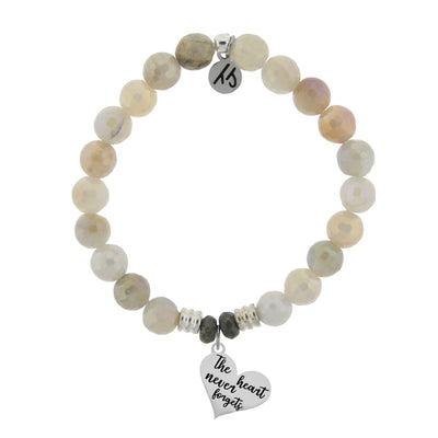 BRACELETS - Moonstone Bracelet With The Heart Never Forgets Sterling Silver Charm