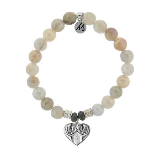 BRACELETS - Moonstone Stone Bracelet With Heart Of Angels Sterling Silver Charm