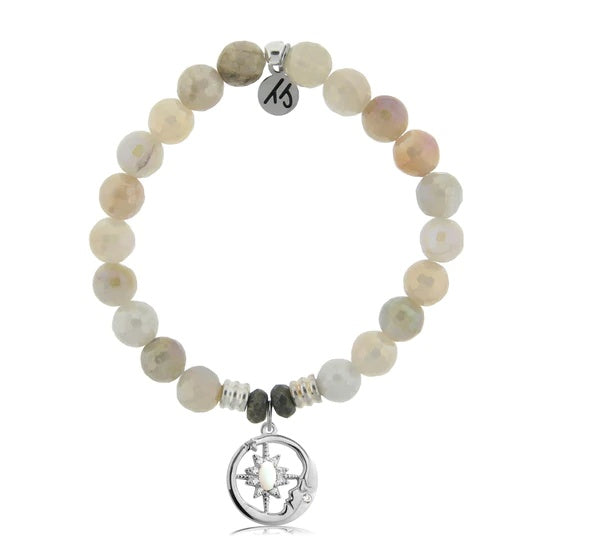 BRACELETS - Moonstone Stone Bracelet With Moonlight Sterling Silver Charm