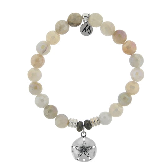 BRACELETS - Moonstone Stone Bracelet With Sand Dollar Sterling Silver Charm
