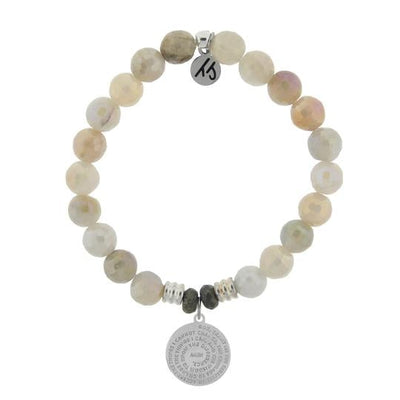 BRACELETS - Moonstone Stone Bracelet With Serenity Prayer Sterling Silver Charm