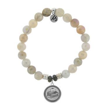 BRACELETS - Moonstone Stone Bracelet With Teacher Sterling Silver Charm