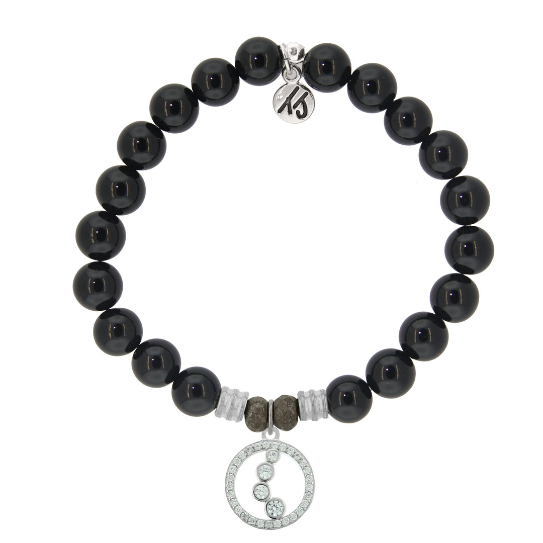 BRACELETS - Onyx Stone Bracelet With One Step At A Time Sterling Silver Charm