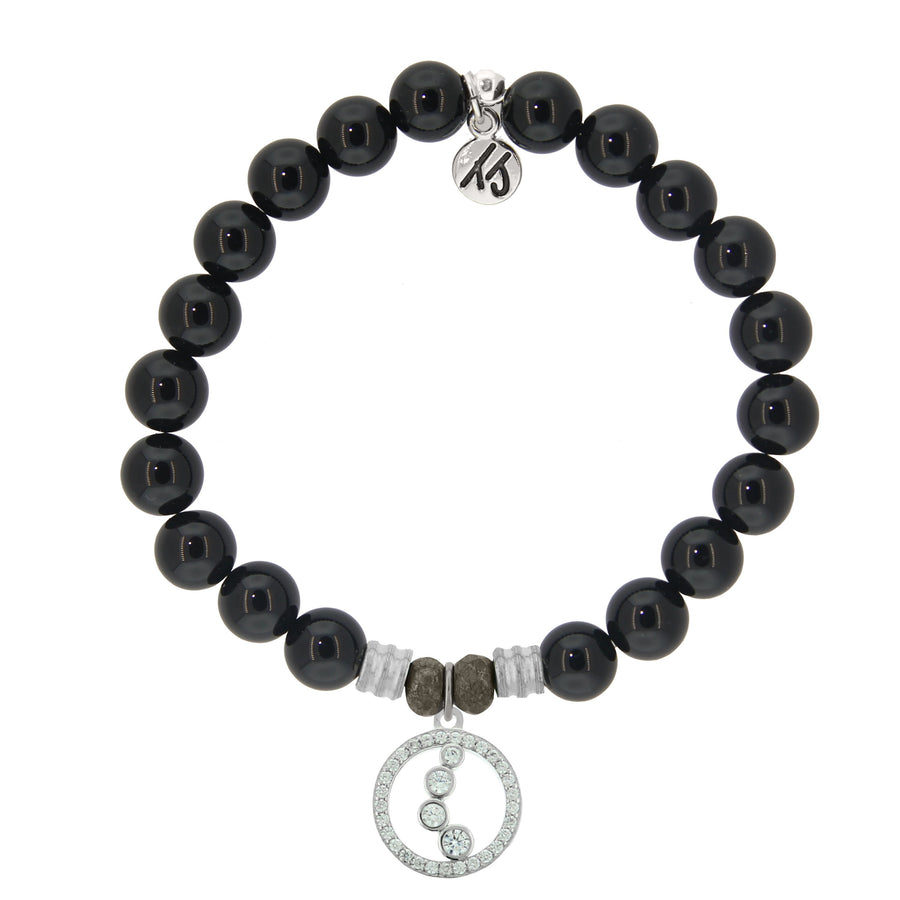 BRACELETS - Onyx Stone Bracelet With One Step At A Time Sterling Silver Charm