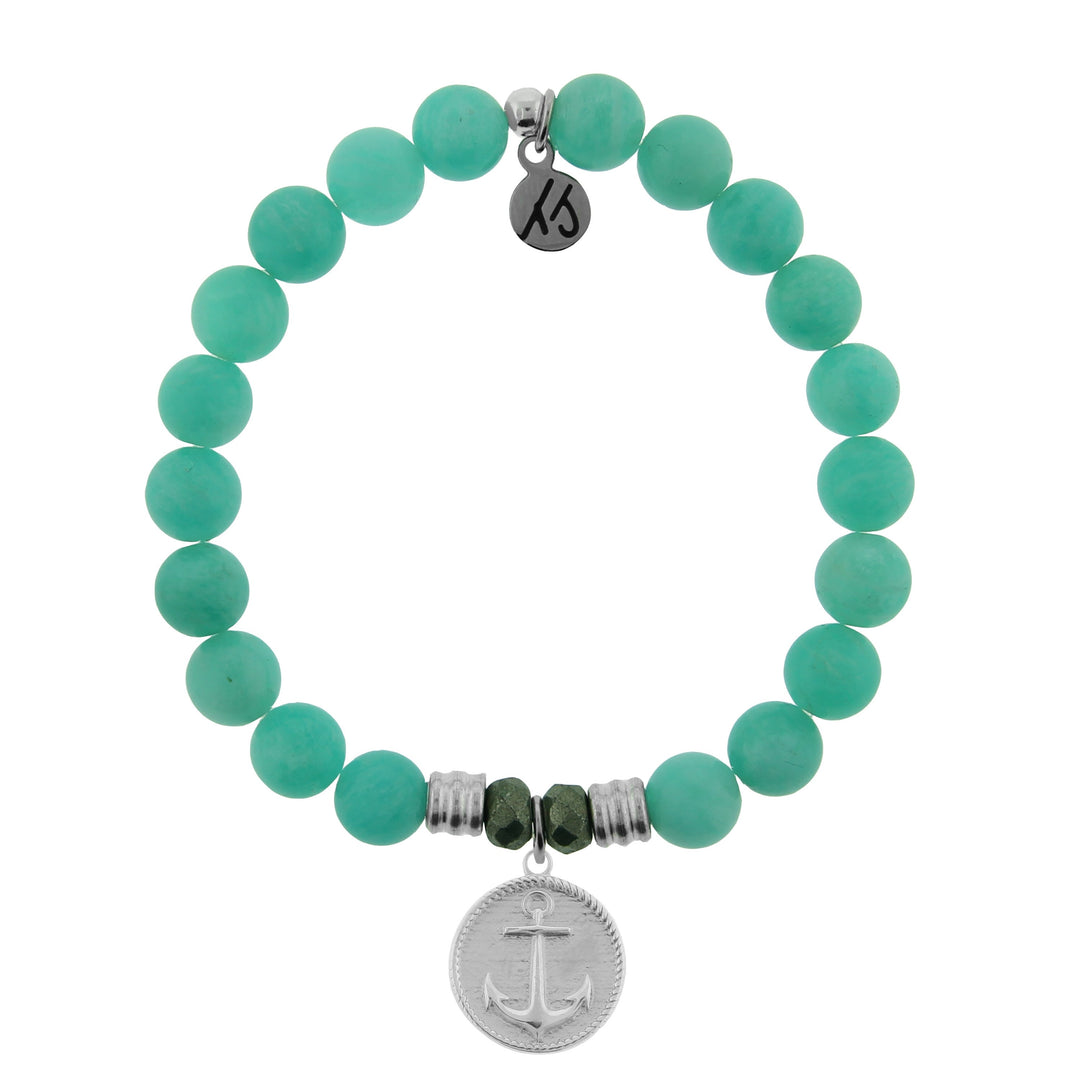 BRACELETS - Peruvian Amazonite Stone Bracelet With Anchor Sterling Silver Charm