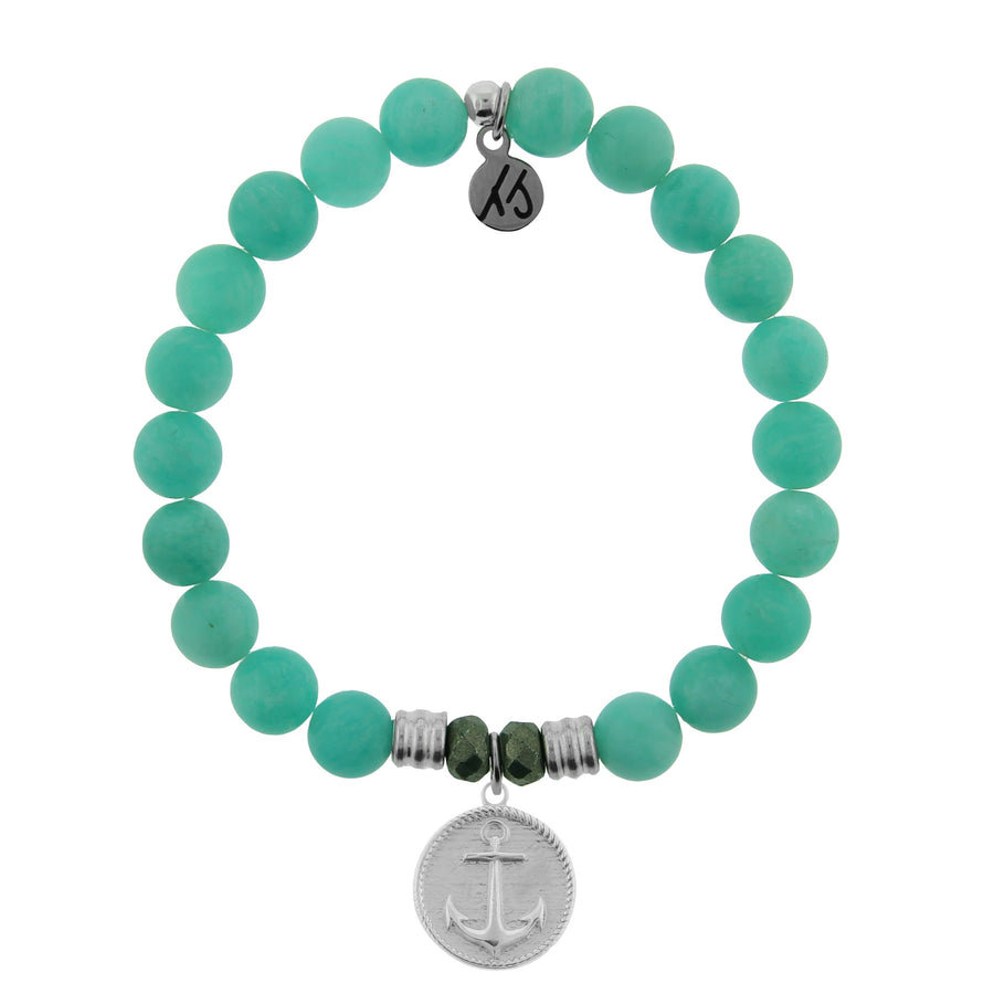 BRACELETS - Peruvian Amazonite Stone Bracelet With Anchor Sterling Silver Charm