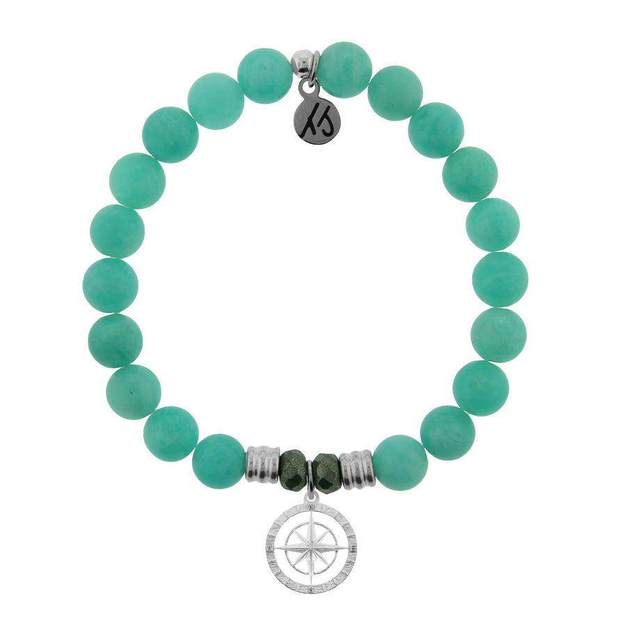 BRACELETS - Peruvian Amazonite Stone Bracelet With Compass Rose Sterling Silver Charm